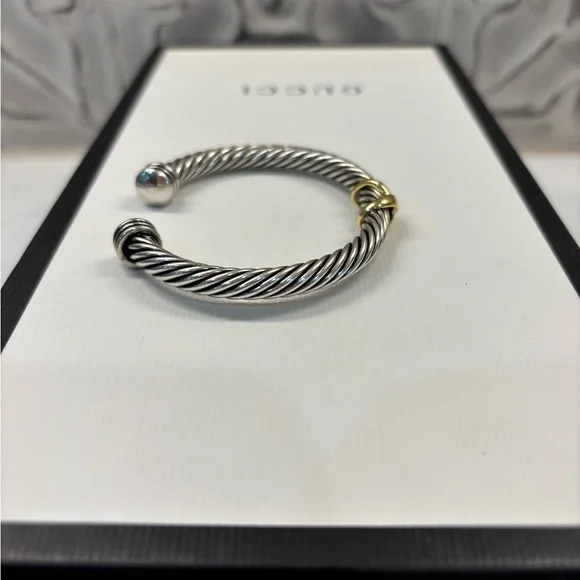 Sophisticated Silver and Gold Cable Cuff Bracelet - Picture 2 of 5